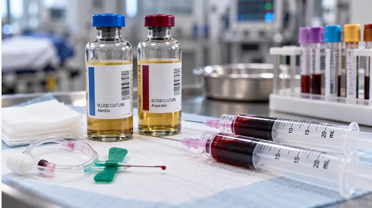Material para extracción de hemocultivos en Urgencias con frascos de cultivo y sistema de venopunción